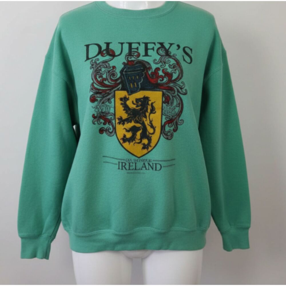 Health Knit Green Duffy’s Ireland Irish Crest Graphic Pullover Sweatshirt XL